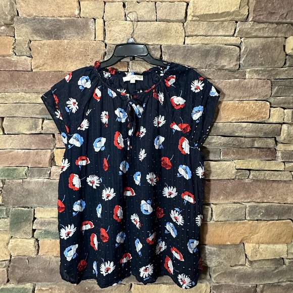 LOFT Tops - LOFT Navy and Floral Print Top Sz XL
